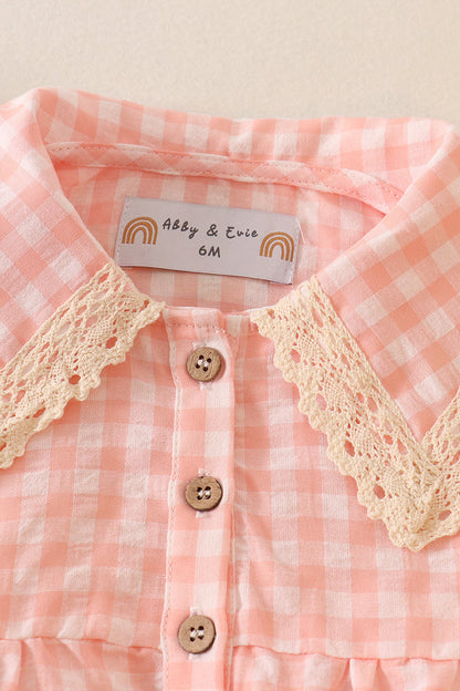 Blush plaid linen button girl bubble