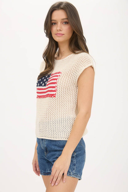 Blu Pepper AMERICAN FLAG CROCHET KNIT TOP