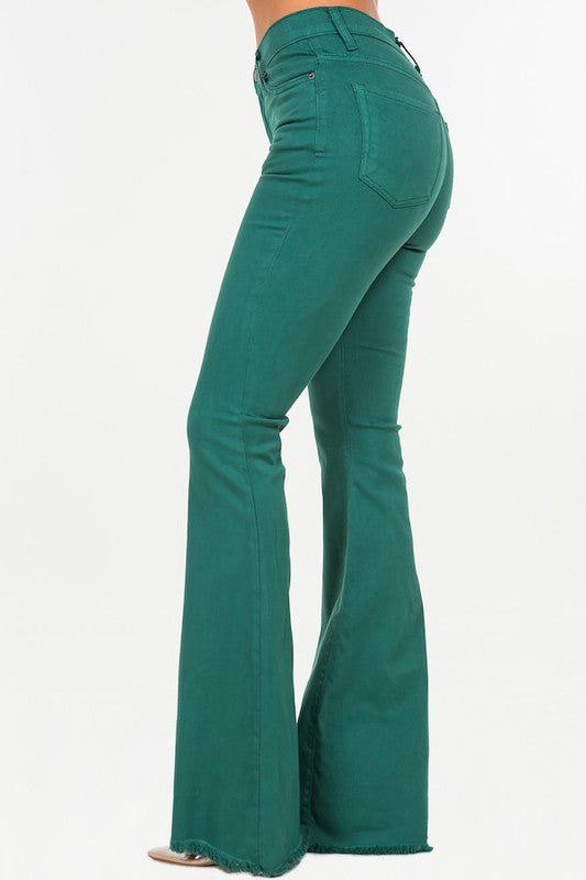 Bell Bottom Jean In Hunter Green - Inseam 32