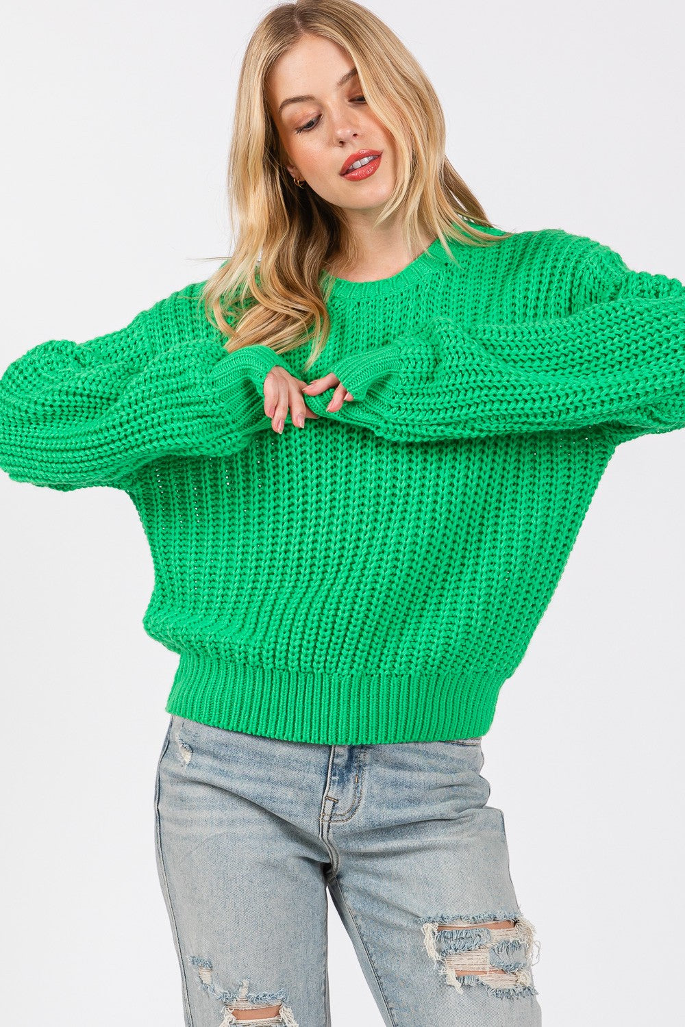 SAGE + FIG Round Neck Drop Shoulder Sweater