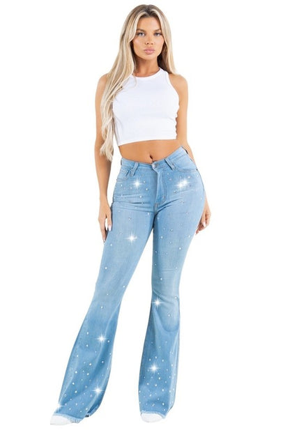 Vegas Glam Bell Bottom Light Wash- Inseam 32