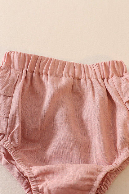 Pink linen ruffle 2pc baby set