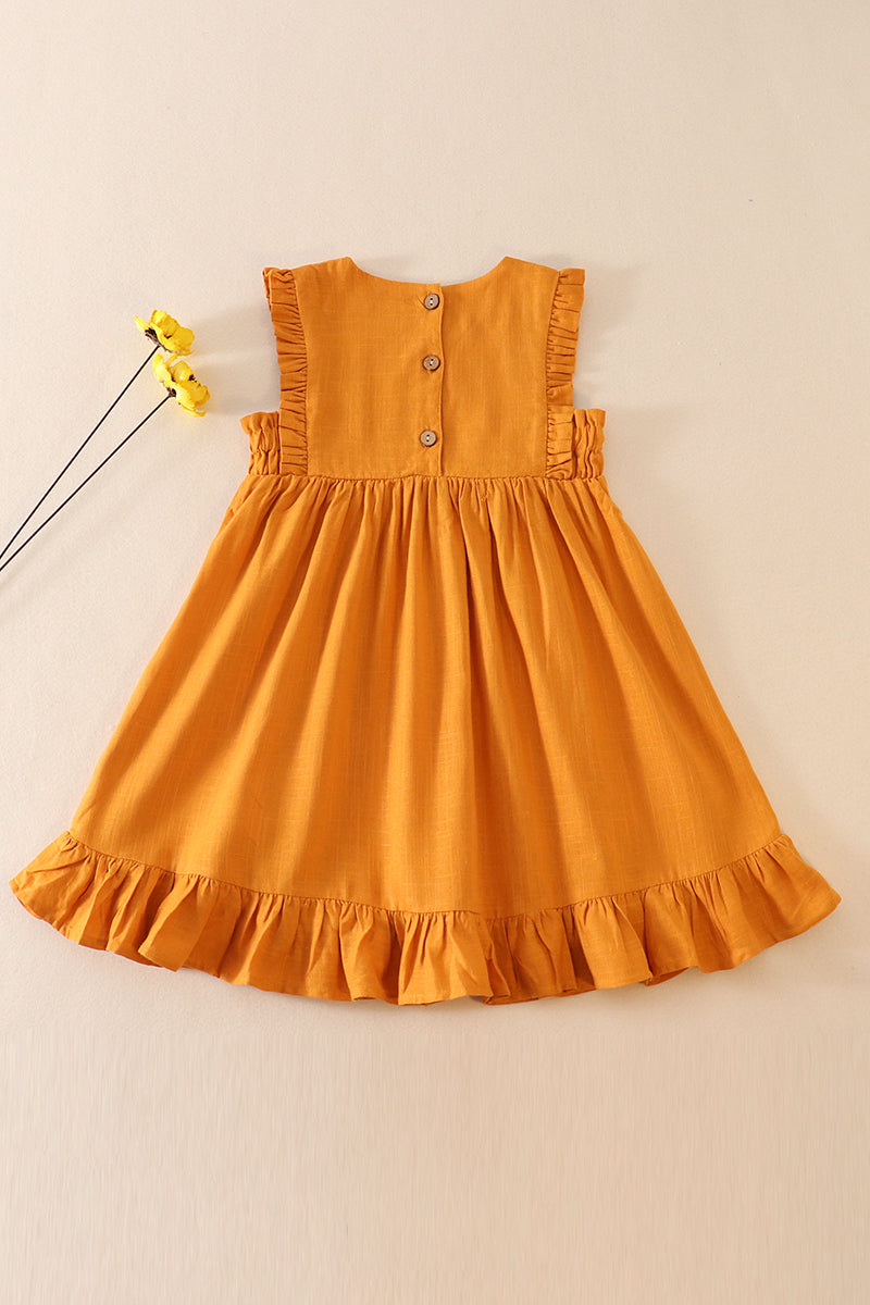 Mustard linen ruffle dress