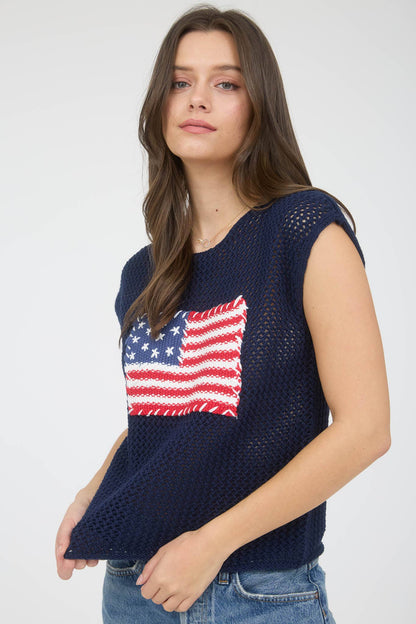 Blu Pepper AMERICAN FLAG CROCHET KNIT TOP