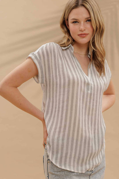 BP STRIPE COLLARED CUFF SLEEVE LIGHTWEIGHT SHIRT