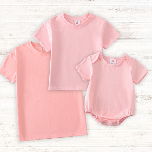 Pink blank basic t-shirt Adult Kids and baby bubble