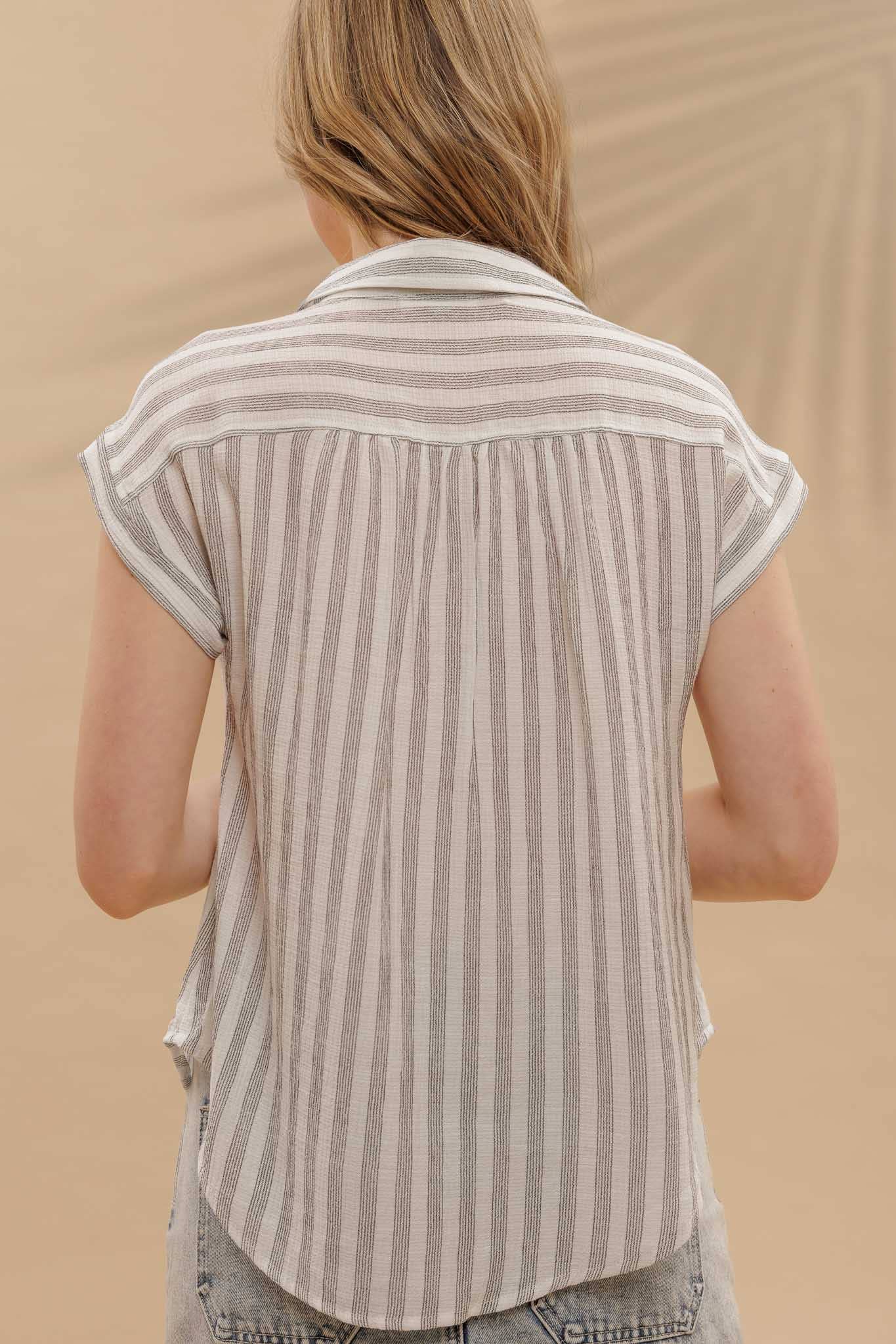 BP STRIPE COLLARED CUFF SLEEVE LIGHTWEIGHT SHIRT