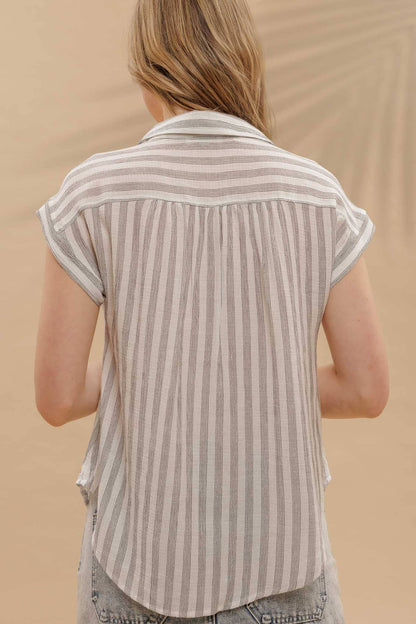 BP STRIPE COLLARED CUFF SLEEVE LIGHTWEIGHT SHIRT