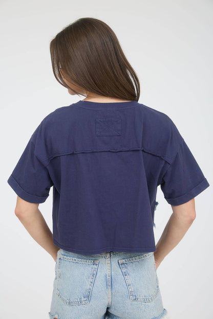 BP DENIM STAR PATCH SHORT SLEEVE KNIT T-SHIRT