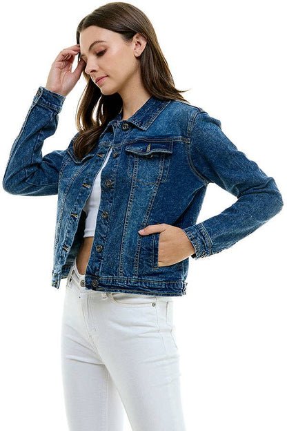 Cotton Blend Stretched  Ladies  Casual Denim Jacket