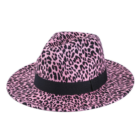 Black Band Leopard Animal Print Fedora Hat