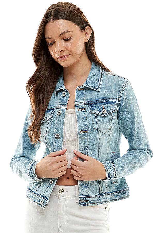 Cotton Blend Stretched  Ladies  Casual Denim Jacket