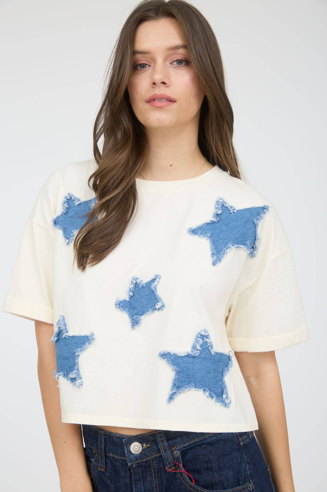 BP DENIM STAR PATCH SHORT SLEEVE KNIT T-SHIRT