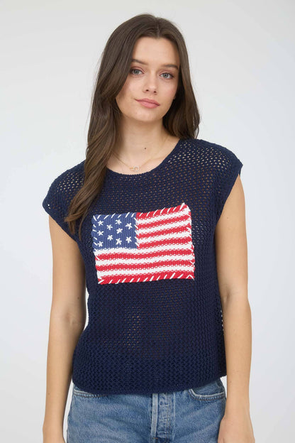 Blu Pepper AMERICAN FLAG CROCHET KNIT TOP