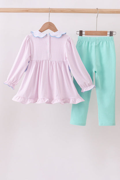 Premium turkey embroidery gingham pants set
