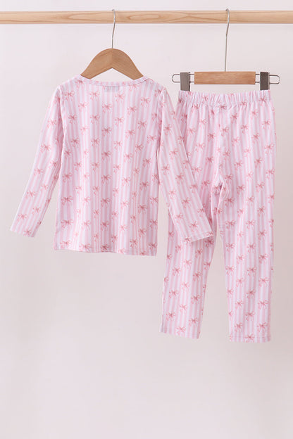 Premium blush bow stripe print bamboo pants set
