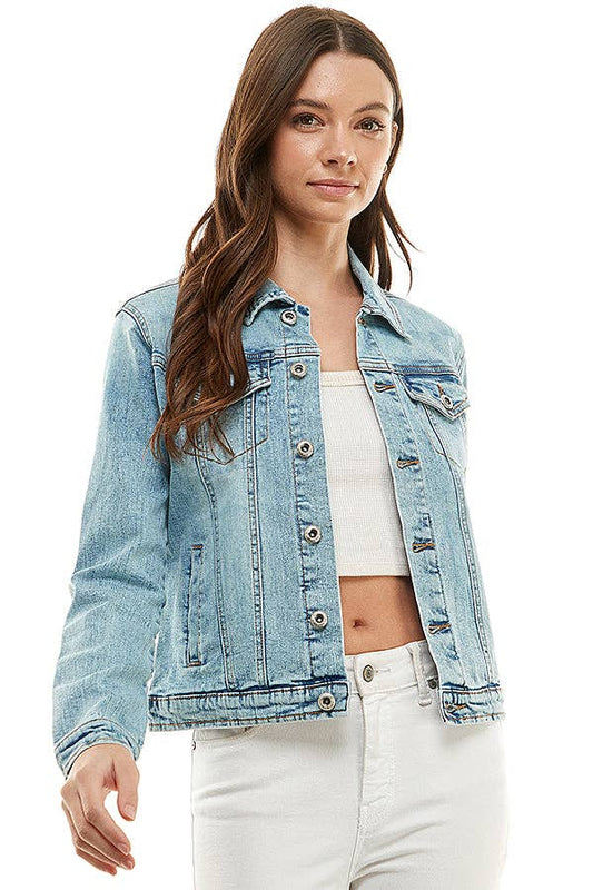 Cotton Blend Stretched  Ladies  Casual Denim Jacket