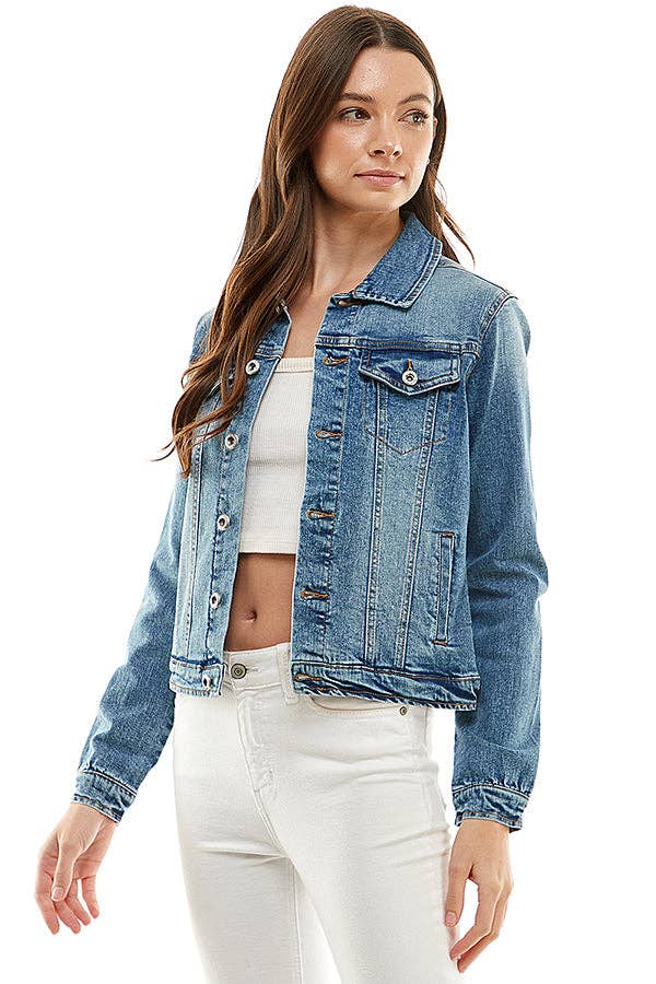 Cotton Blend Stretched  Ladies  Casual Denim Jacket