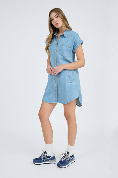 BP POCKET DETAIL COLLARED BUTTON DOWN MINI DRESS