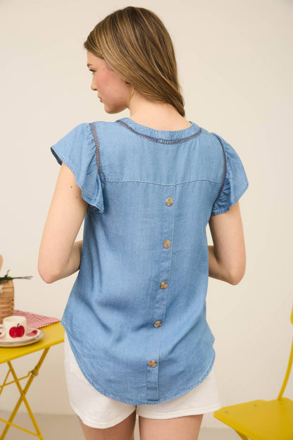 BP V NECK LACE TRIM BACK BUTTON TOP