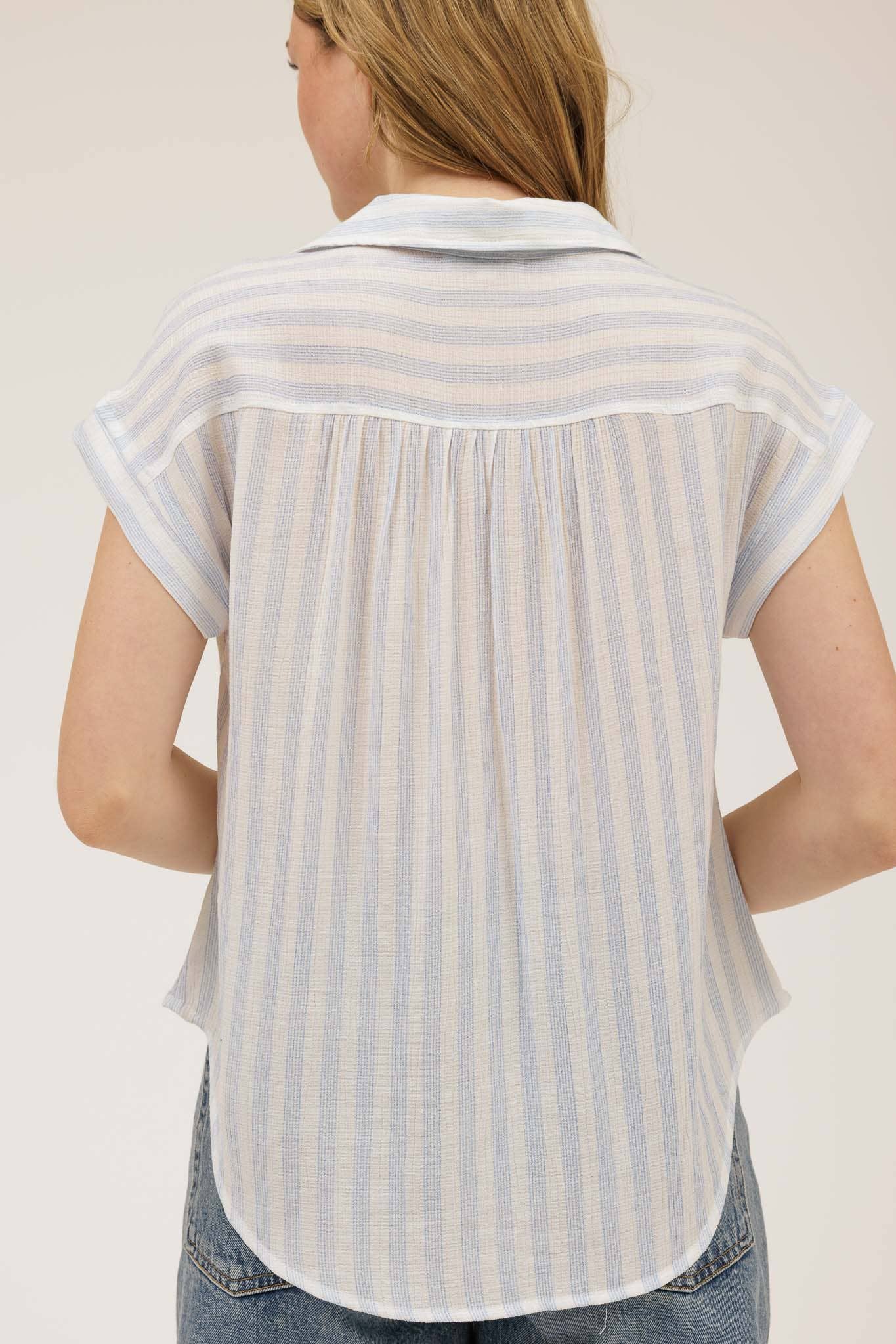 BP STRIPE COLLARED CUFF SLEEVE LIGHTWEIGHT SHIRT