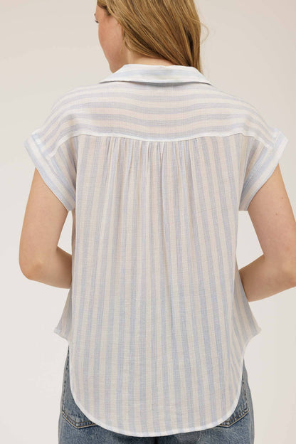 BP STRIPE COLLARED CUFF SLEEVE LIGHTWEIGHT SHIRT