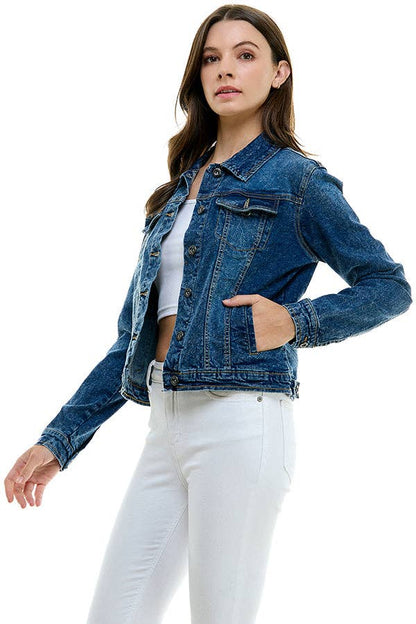 Cotton Blend Stretched  Ladies  Casual Denim Jacket