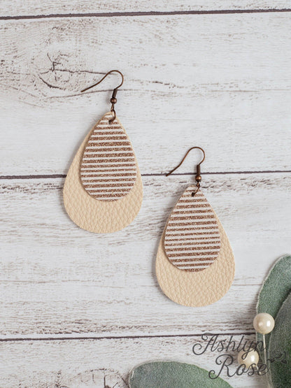 Glitter Stripe Double Teardrop Earring On Cream,  Cream