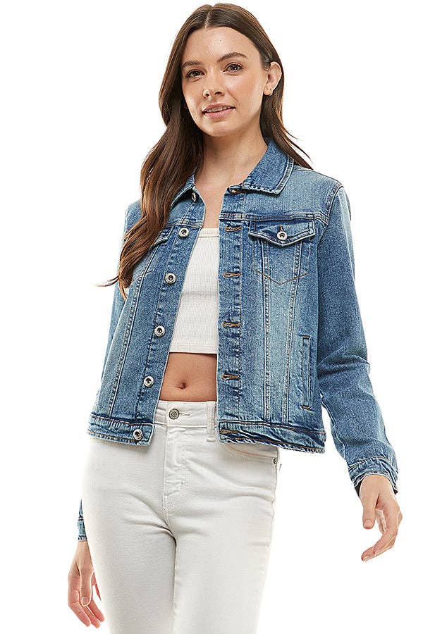 Cotton Blend Stretched  Ladies  Casual Denim Jacket
