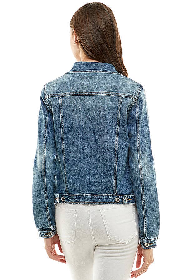 Cotton Blend Stretched  Ladies  Casual Denim Jacket