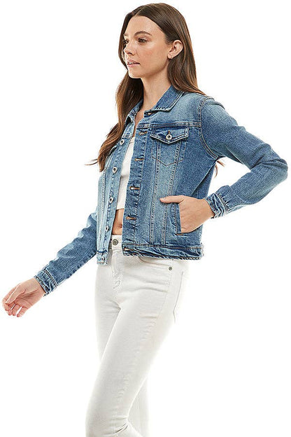 Cotton Blend Stretched  Ladies  Casual Denim Jacket