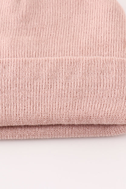 Pink ribbed basic knit beanie