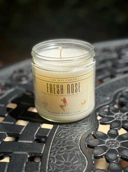 Fresh Rose Tallow & Beeswax Candle | All Natural, Non-toxic, Clean Burning