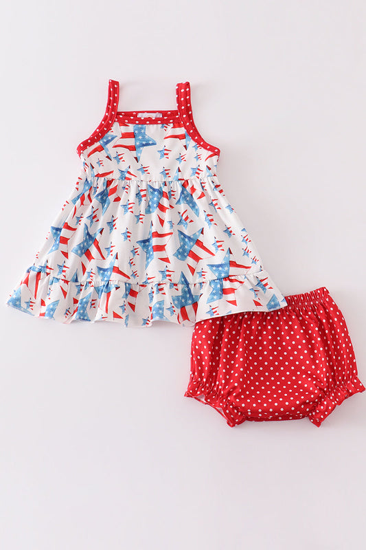 Red patriotic star flag print baby set