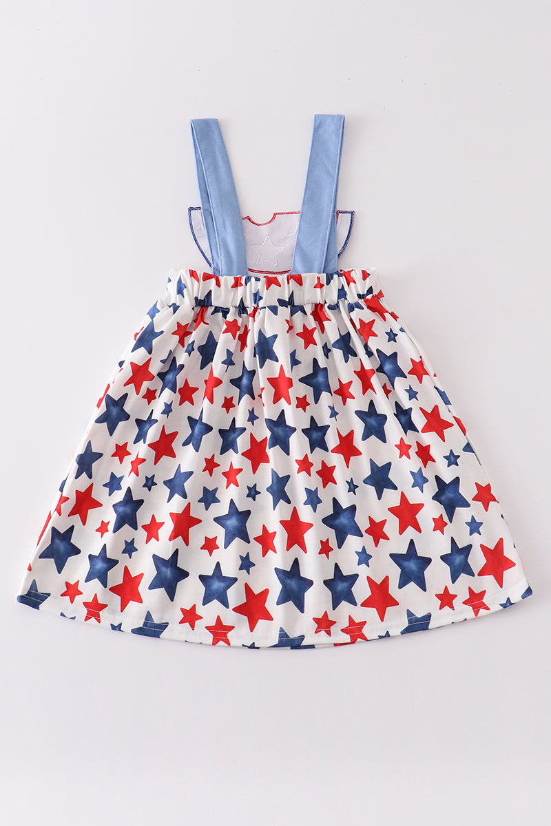 Patriotic star print watermelon applique dress