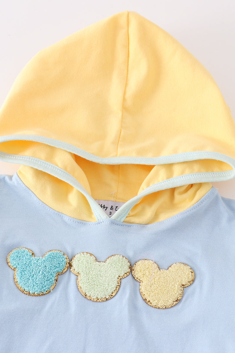 Color blocked character french knot boy hoodie set