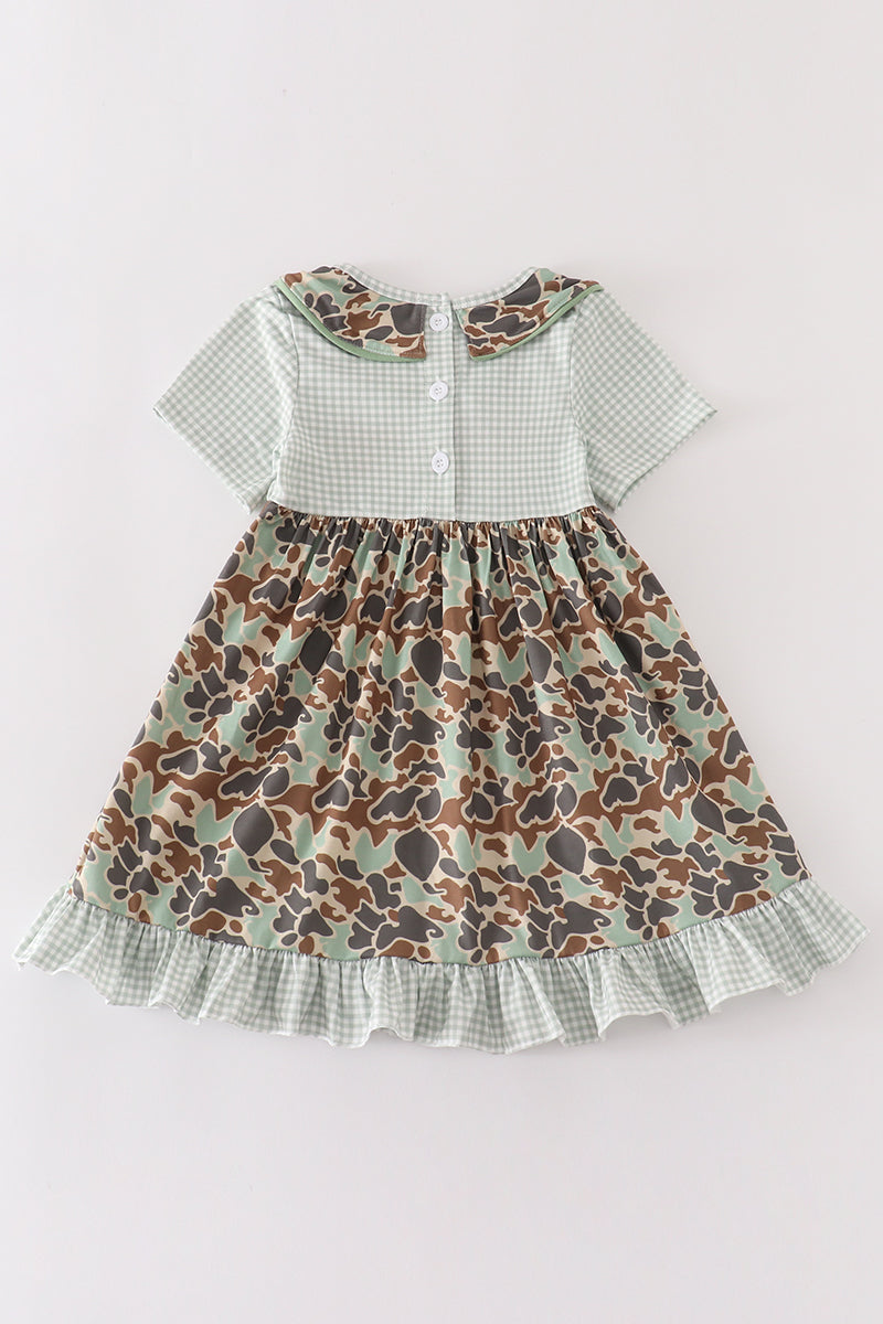 Camouflage duck embroidery ruffle dress