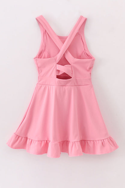 Pink active sporty ruffle tennis dress