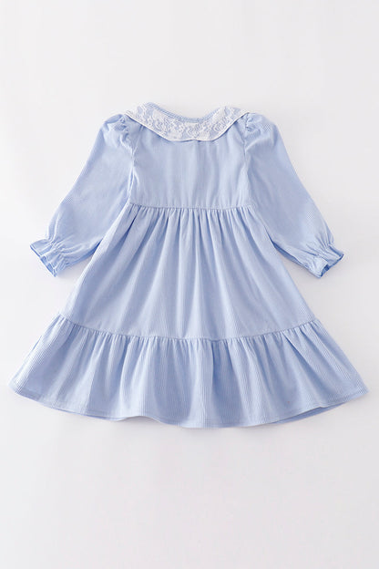 Blue corduroy lace ruffle girl dress