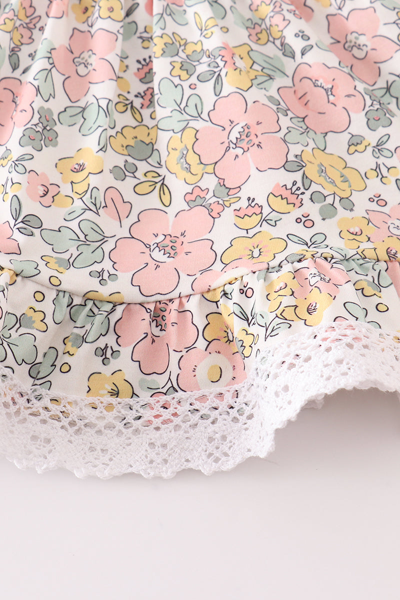 Pink floral print baby bloomers set