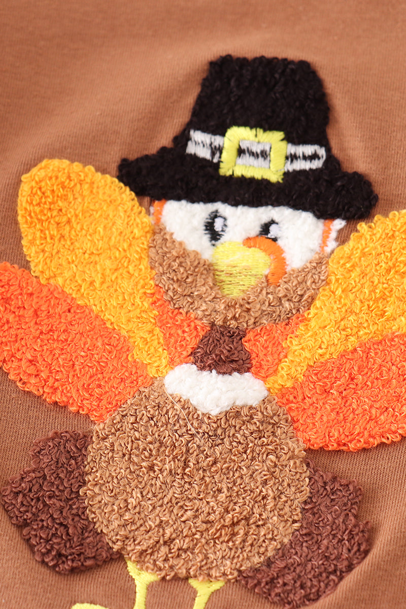 Brown turkey french knot boy set