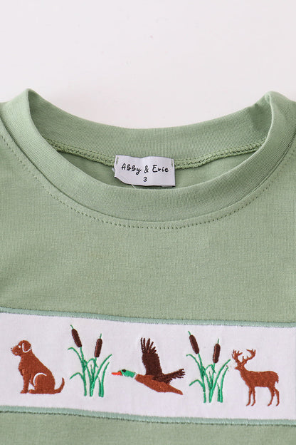 Green hunting duck embroidery boy set