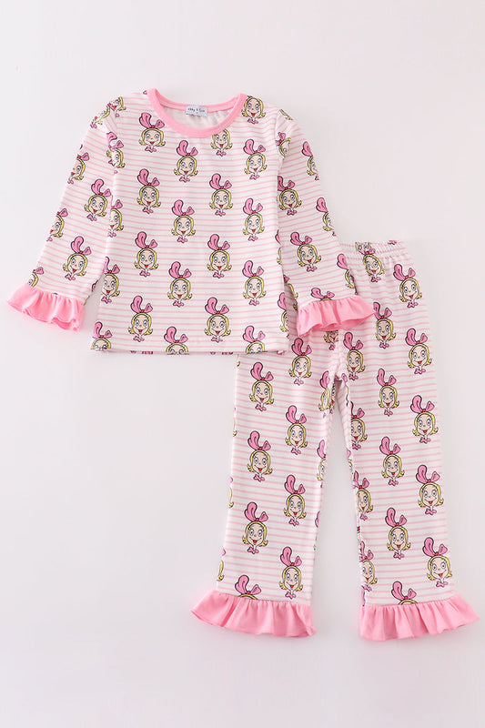 Pink stripe character girl pajamas set