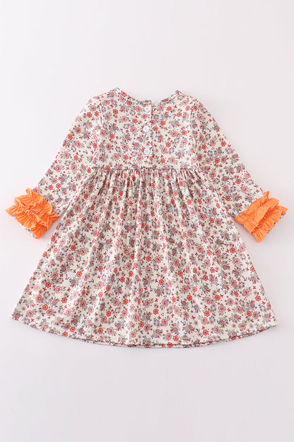 Coral floral cow applique dress