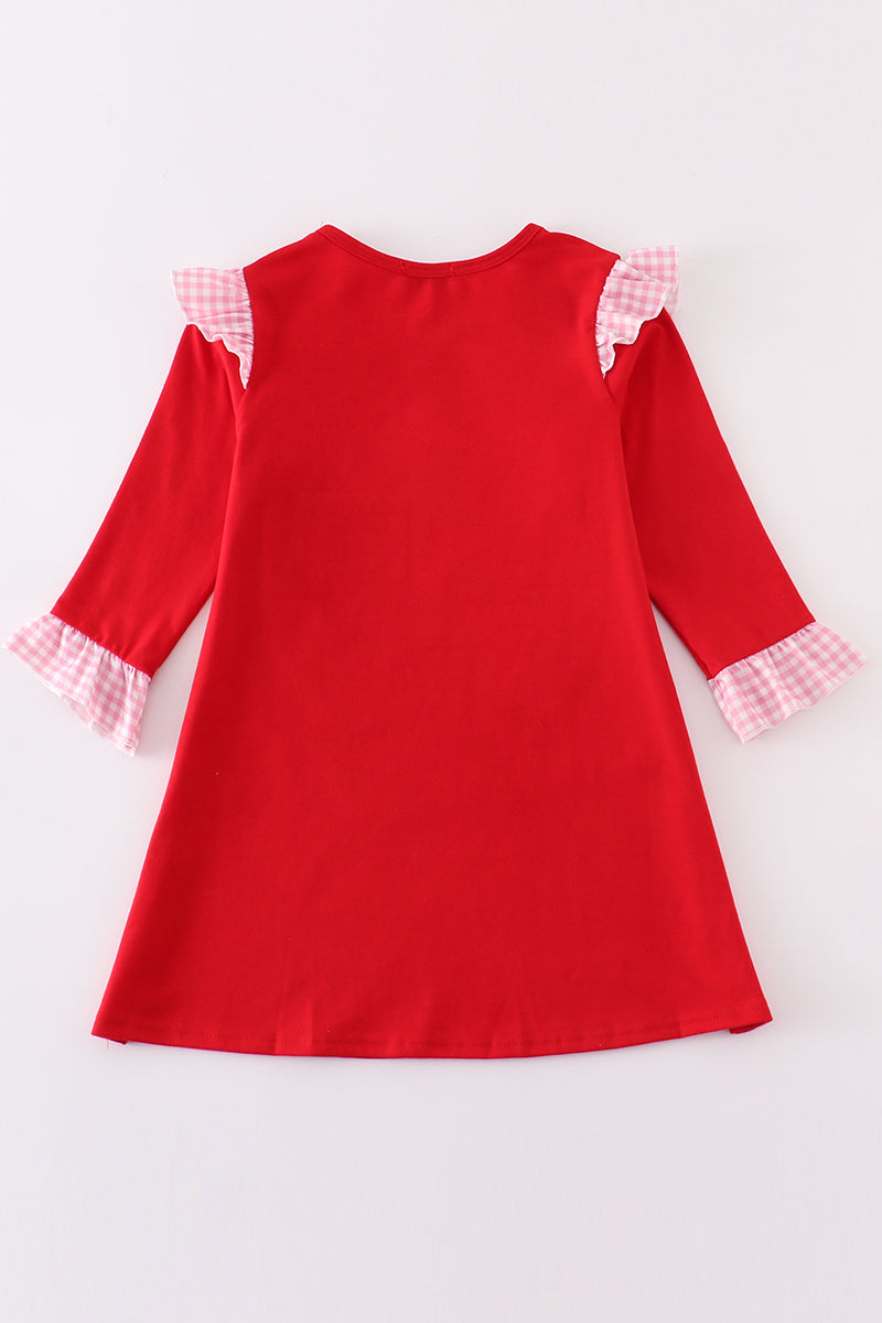 Red valentine XOXO applique girl dress