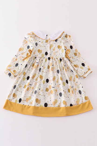 Mustard happy new year embroidery girl dress