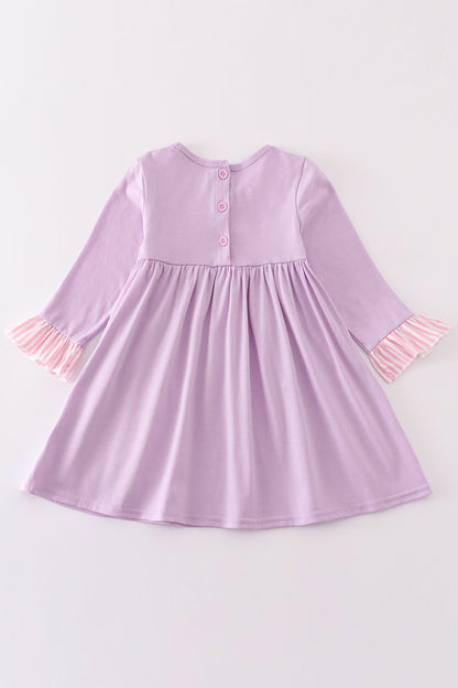 Purple Valentine puppy embroidery dress