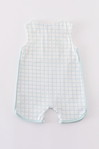 Blue checkered boy romper