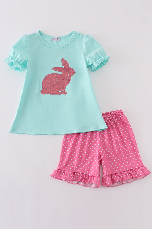 Mint bunny sequin girl set