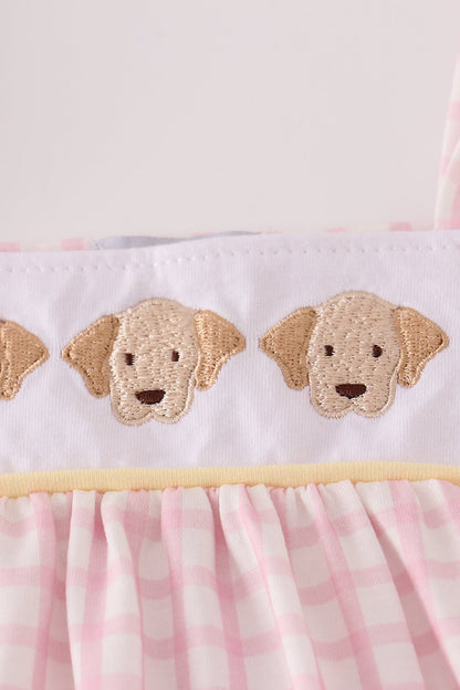 Pink puppy embroidery ruffle pants set
